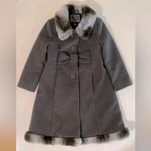 NWOT Rothschild Girls Dress Coat Gray Faux Fur Trim Size 5Y